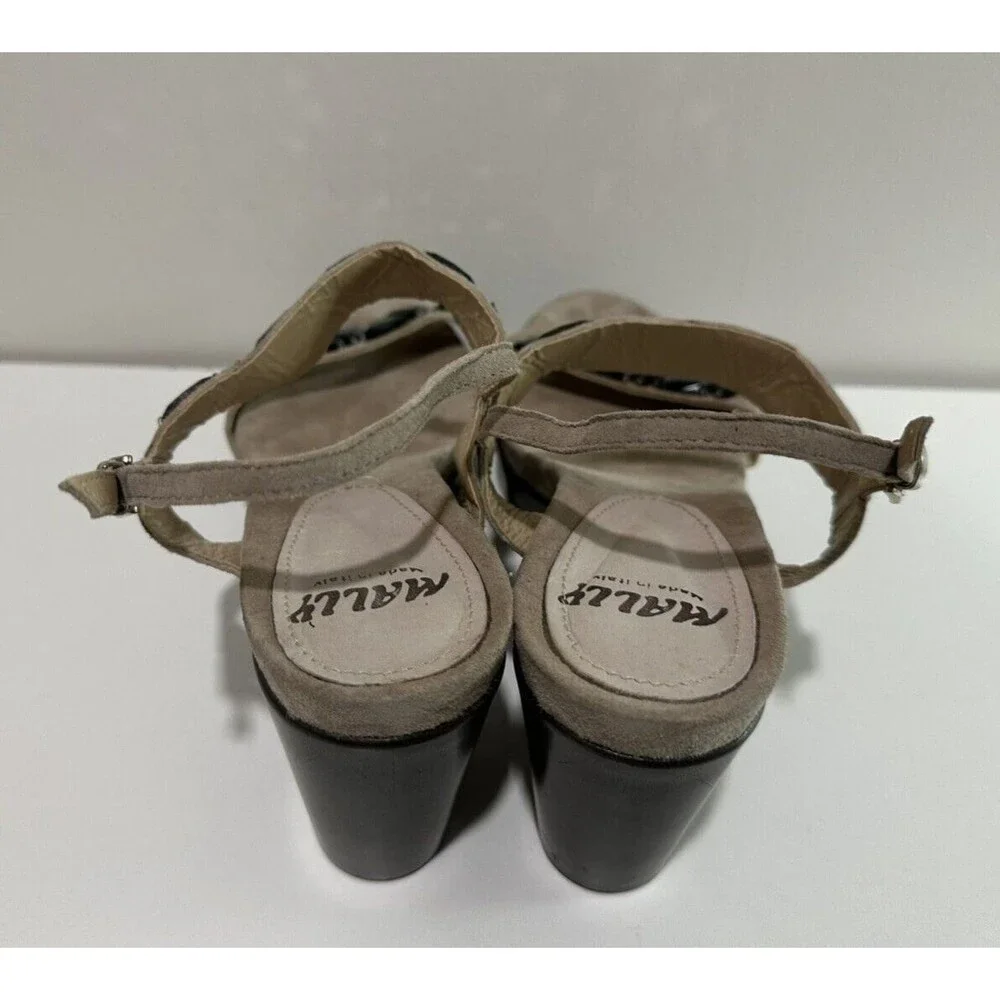 Mally women size US 11 EU 41 beige suede buckle wedged heel sandals with jewels
